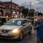 Car headlights left on draining battery in Indian street with Miss alert mobile notification alert warning driver