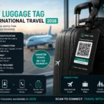 Scan It Up smart luggage tag for international travel 2026 featuring QR code identification, secure contact sharing, and smart baggage recovery.