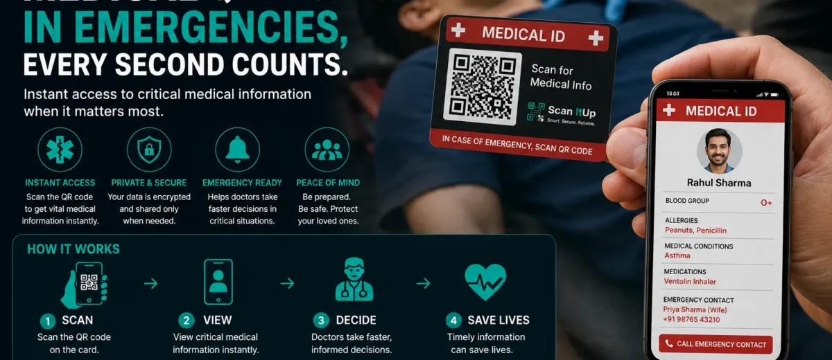 Scan It Up medical QR ID card providing instant access to emergency medical information during critical situations.
